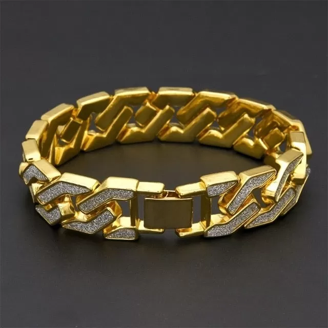 Rhinestone Cuban Iced Out Link Chain Paved CZ L Bling Luxury Bracelet for Men