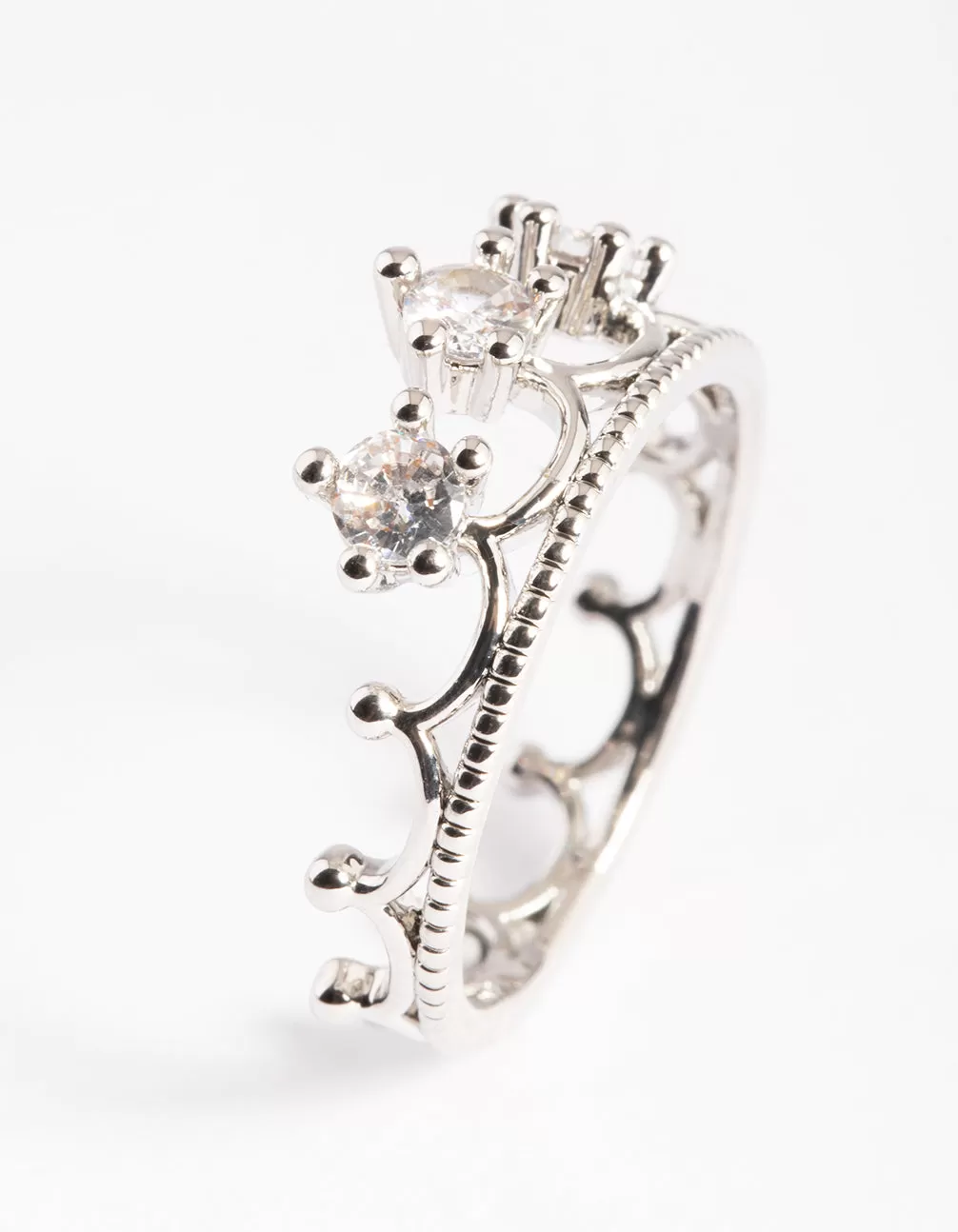 Rhodium Cubic Zirconia Crown Ring