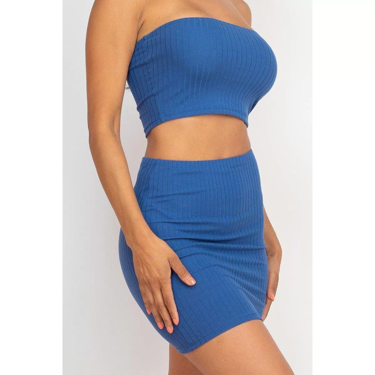 Ribbed Tube Top And Mini Skirt Sets