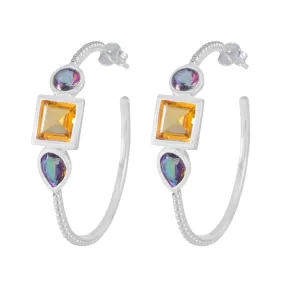 Riyo Beauteous 925 Sterling Silver Earring For Sister Multi Earring Bezel Setting Multi Earring Hoop Earring