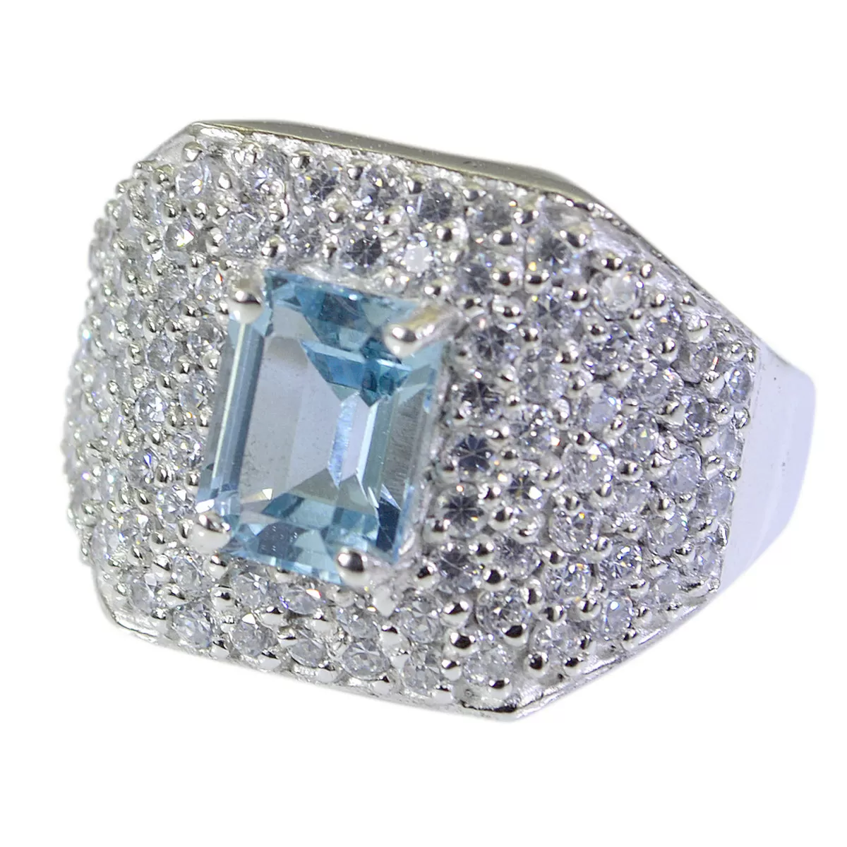 Riyo Dollish Gemstone Blue Topaz Solid Silver Ring Midi Set