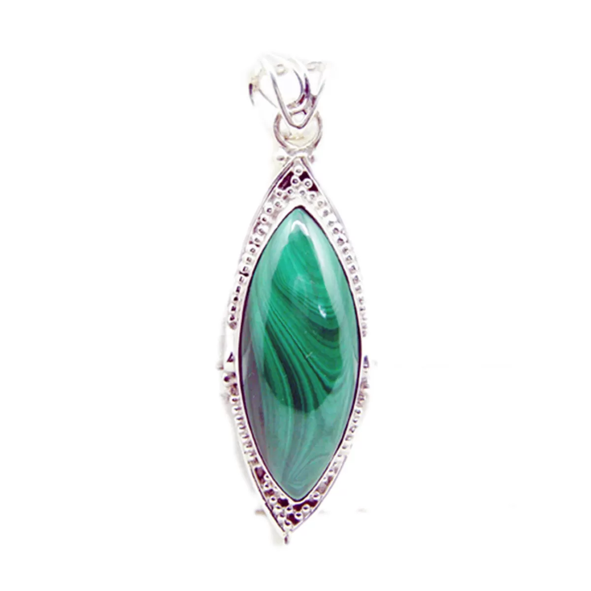 Riyo Fanciable Gemstone Marquise Cabochon Green Malachite Sterling Silver Pendant Gift For Handmade