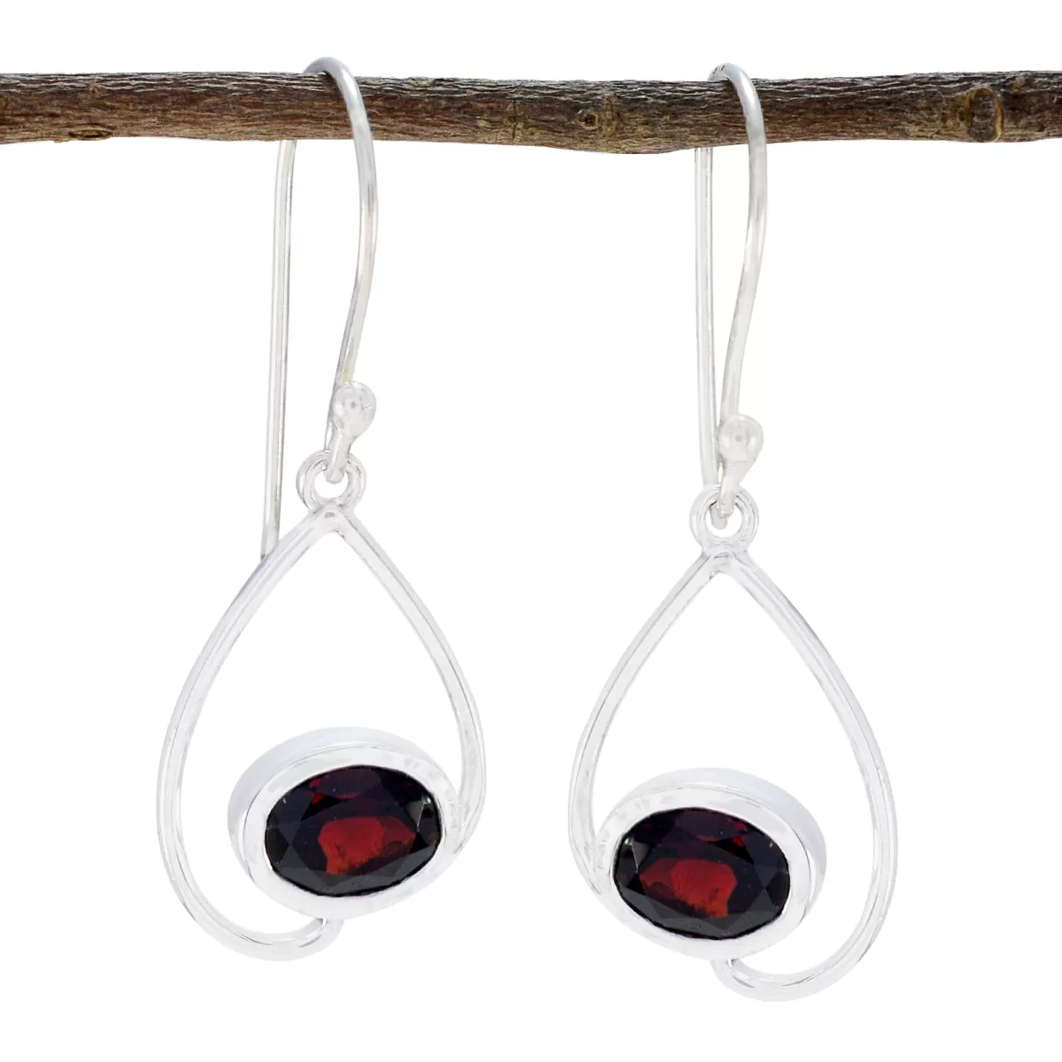 Riyo Genuine Gems oval Faceted Red Garnet Silver Earring gift for graduation