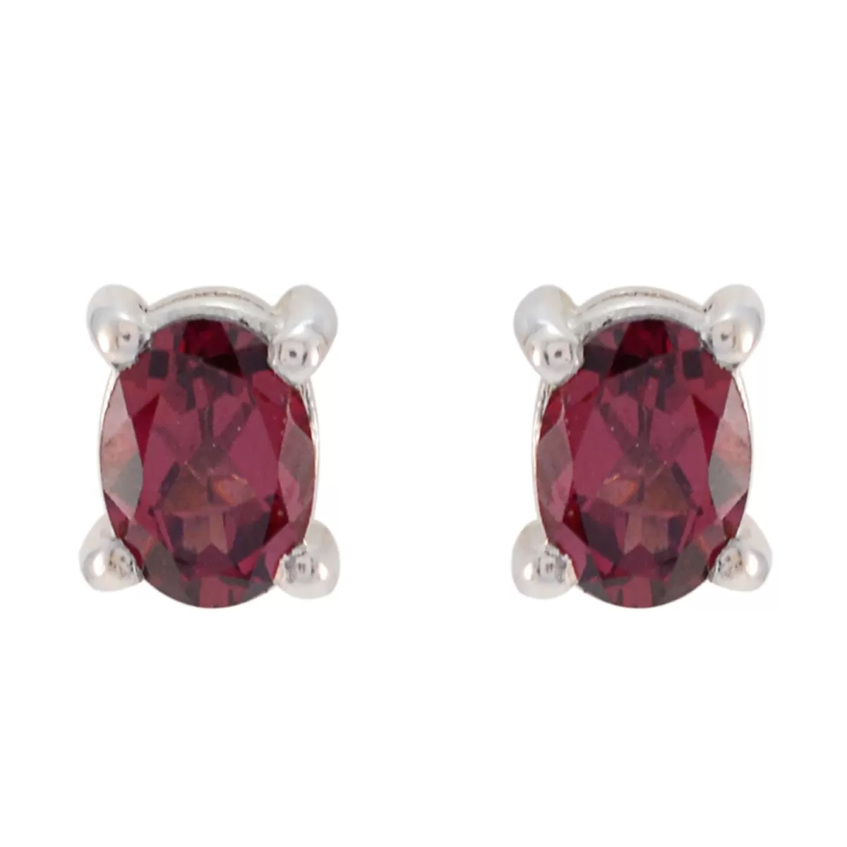 Riyo Genuine Gems oval Faceted Red Garnet Silver Earring gift for mom birthday