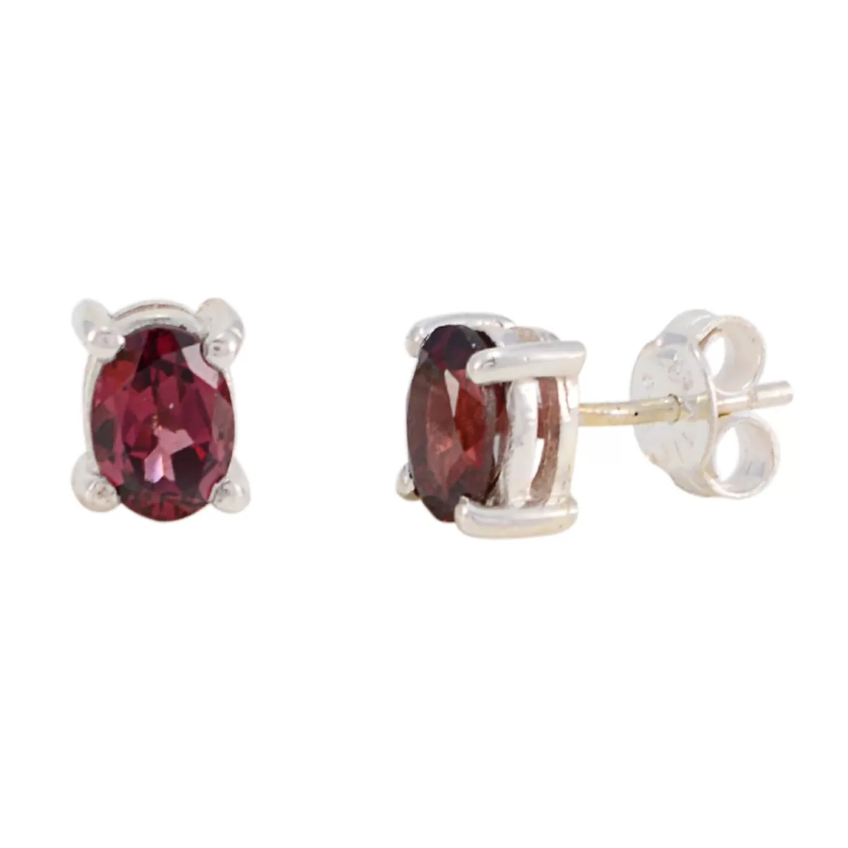 Riyo Genuine Gems oval Faceted Red Garnet Silver Earring gift for mom birthday