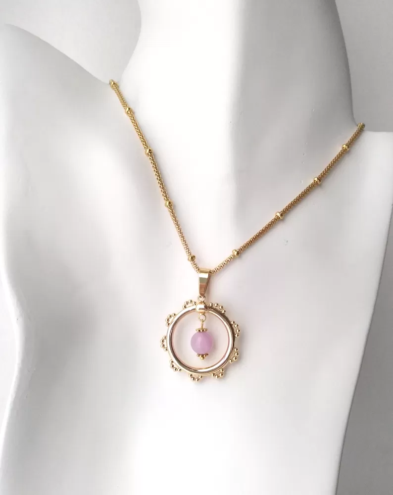 Rondelle with Kunzite Gem Drop Necklace