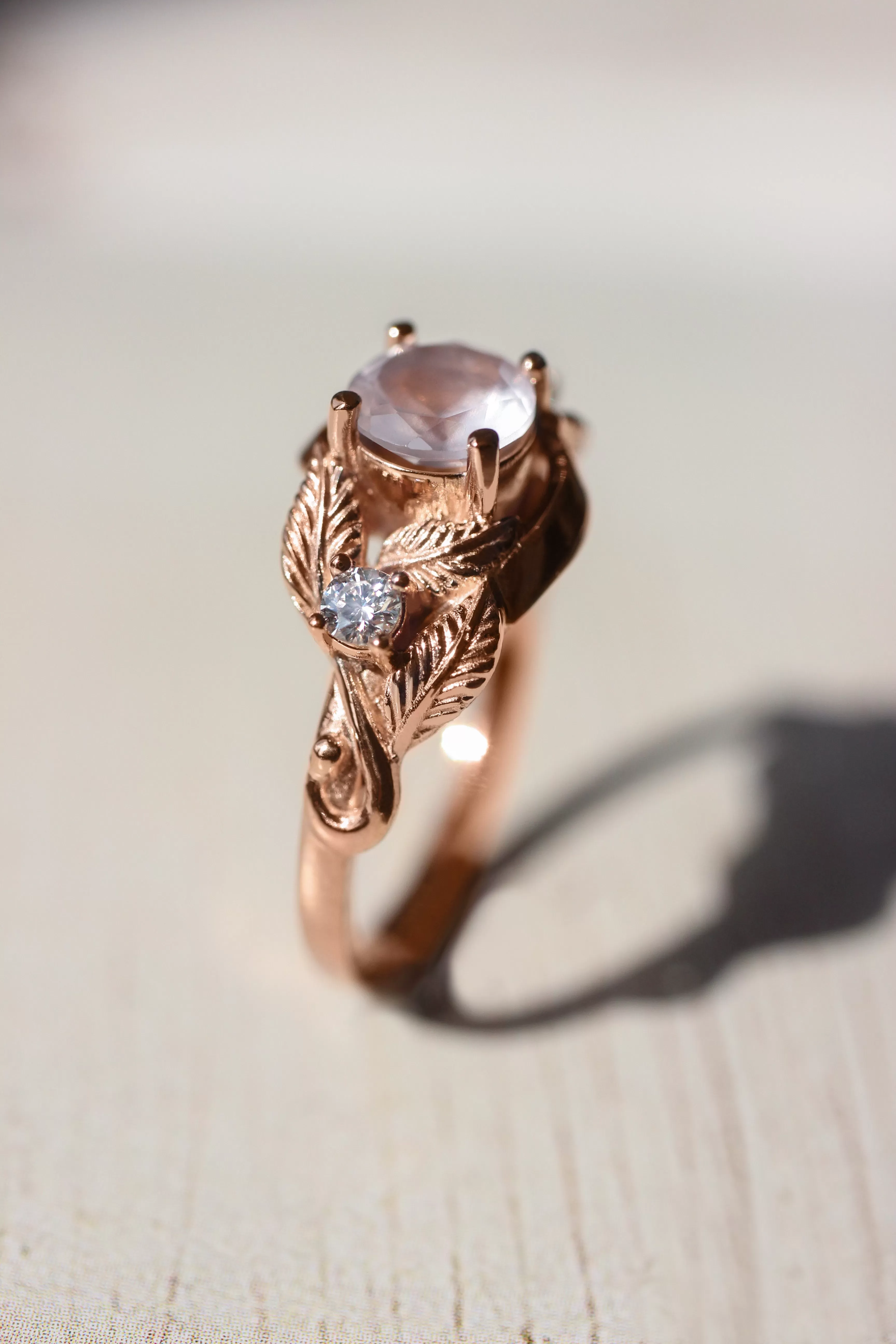 Rose quartz and diamonds engagement ring / Azalea