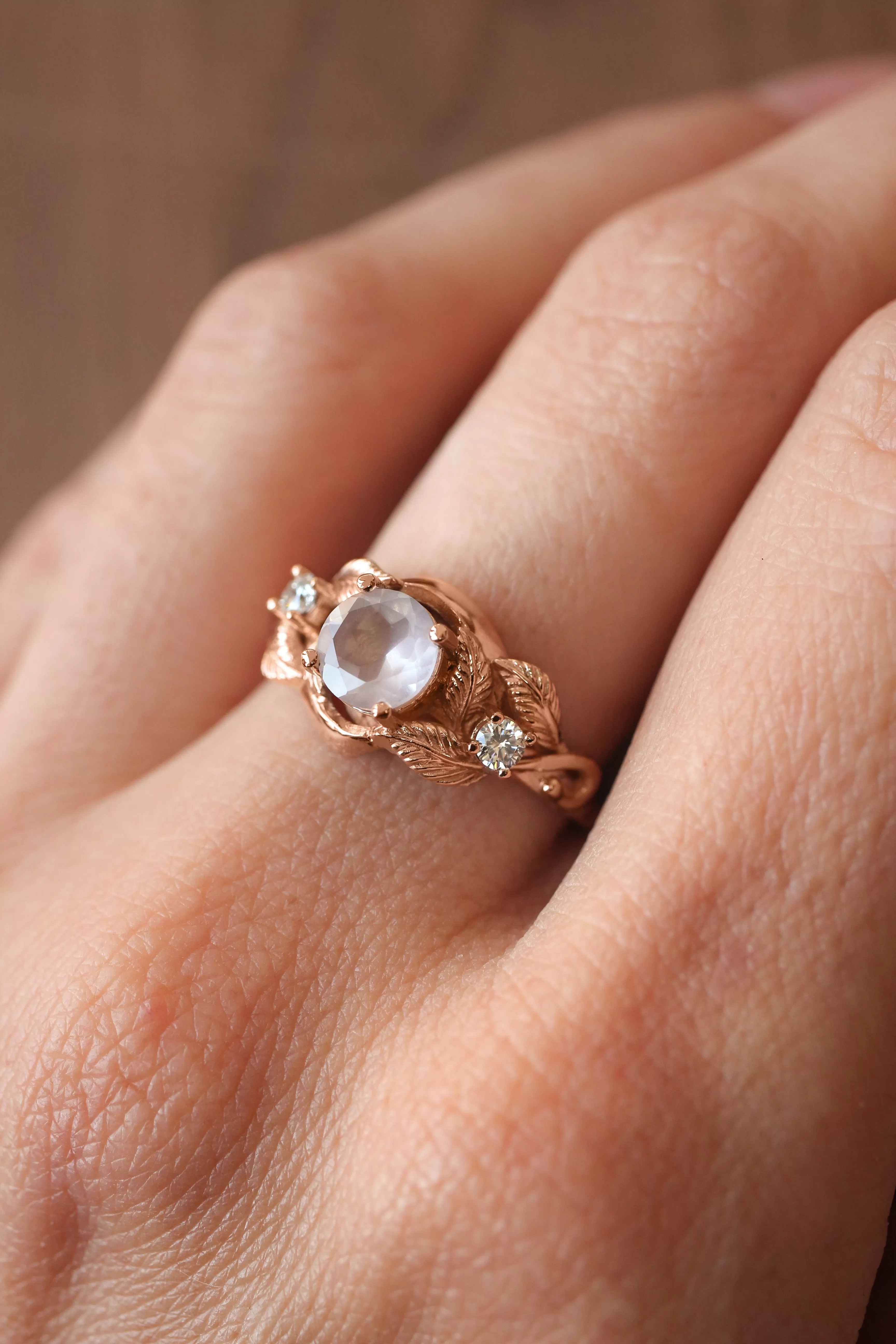 Rose quartz and diamonds engagement ring / Azalea