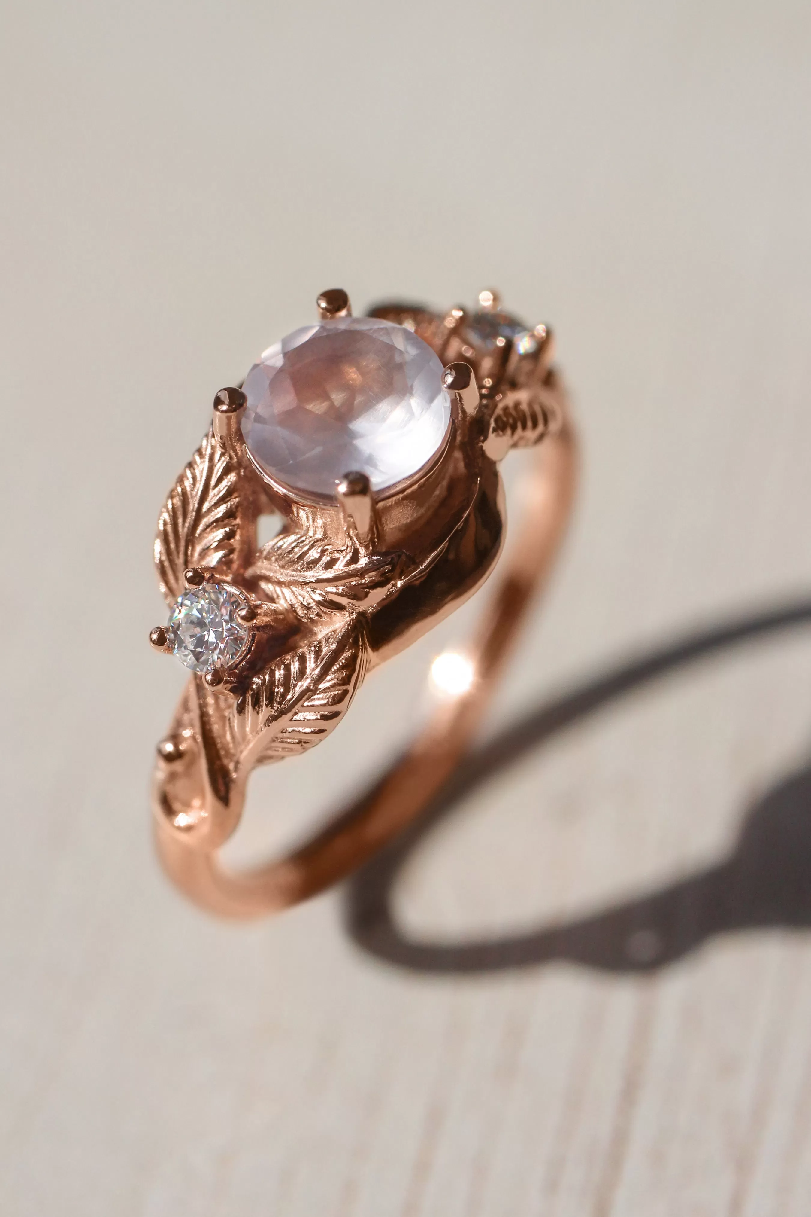 Rose quartz and diamonds engagement ring / Azalea