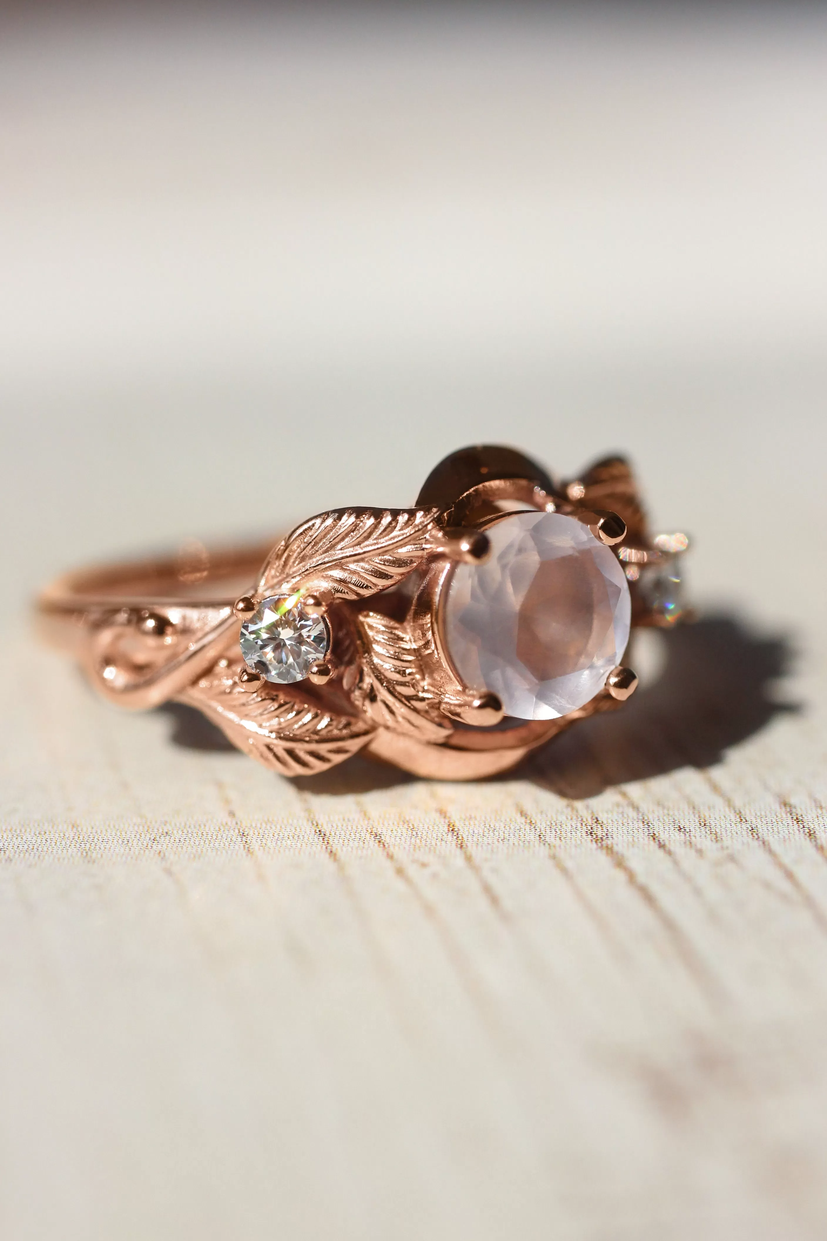 Rose quartz and diamonds engagement ring / Azalea