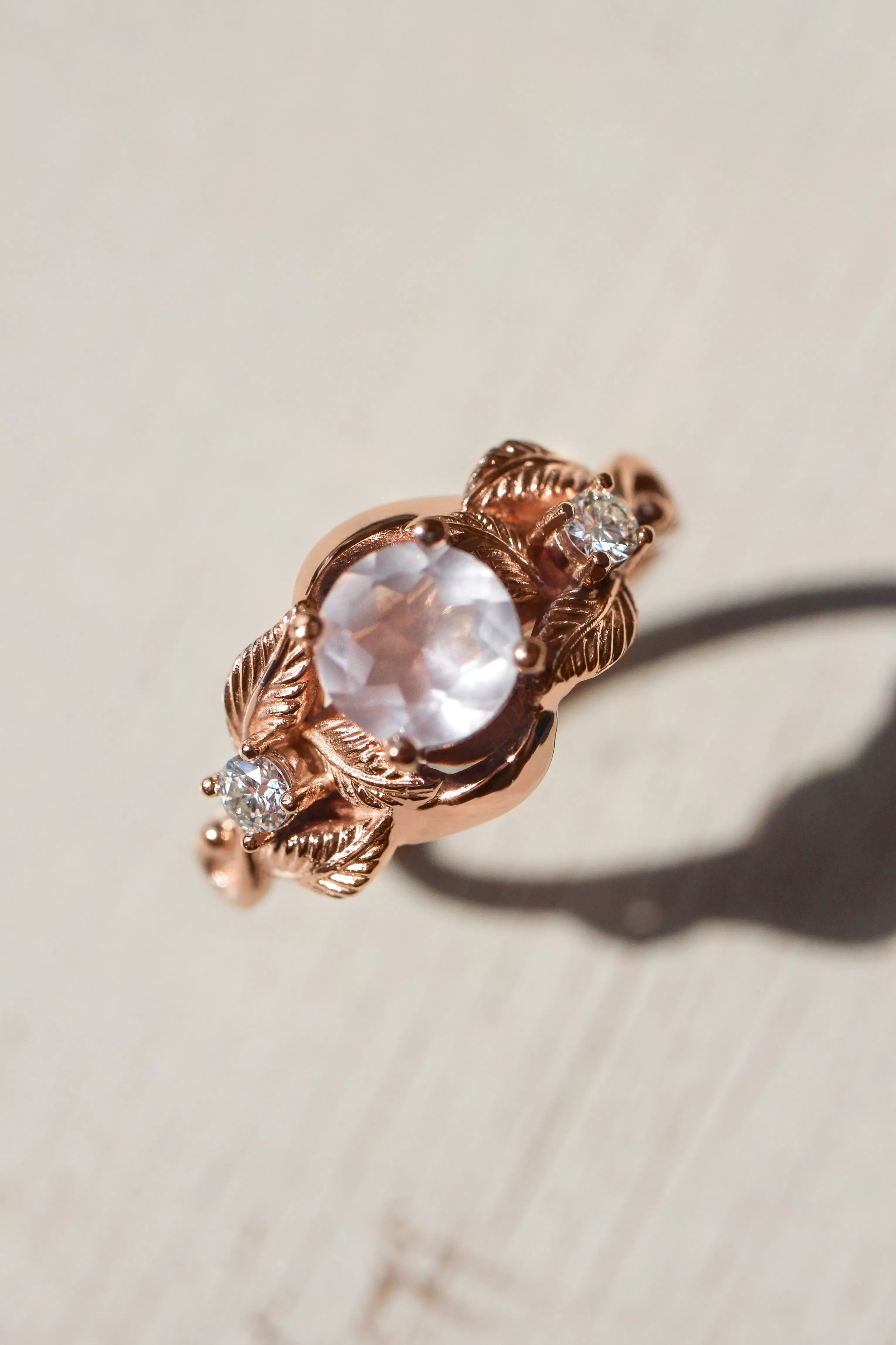 Rose quartz and diamonds engagement ring / Azalea