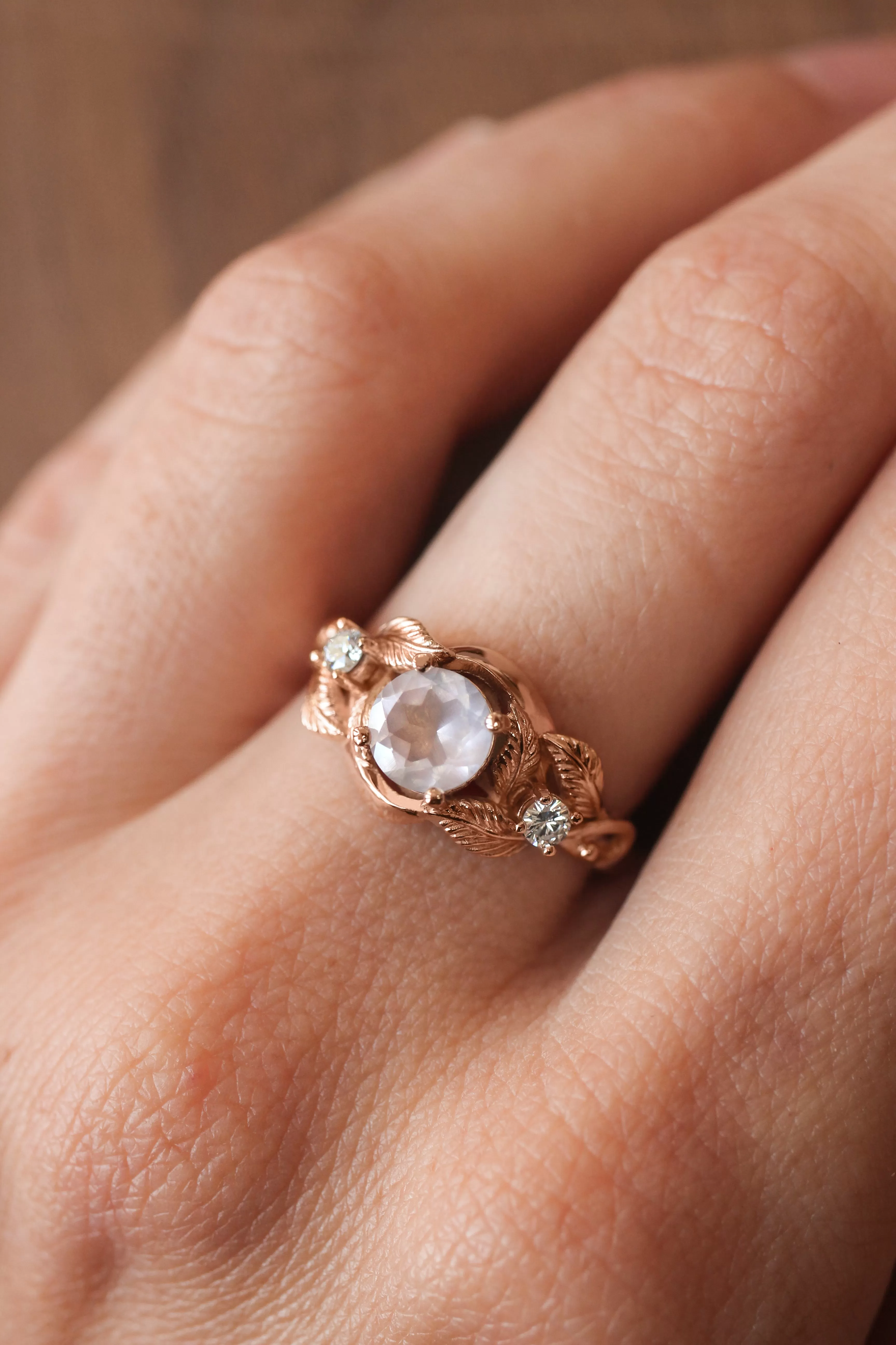 Rose quartz and diamonds engagement ring / Azalea