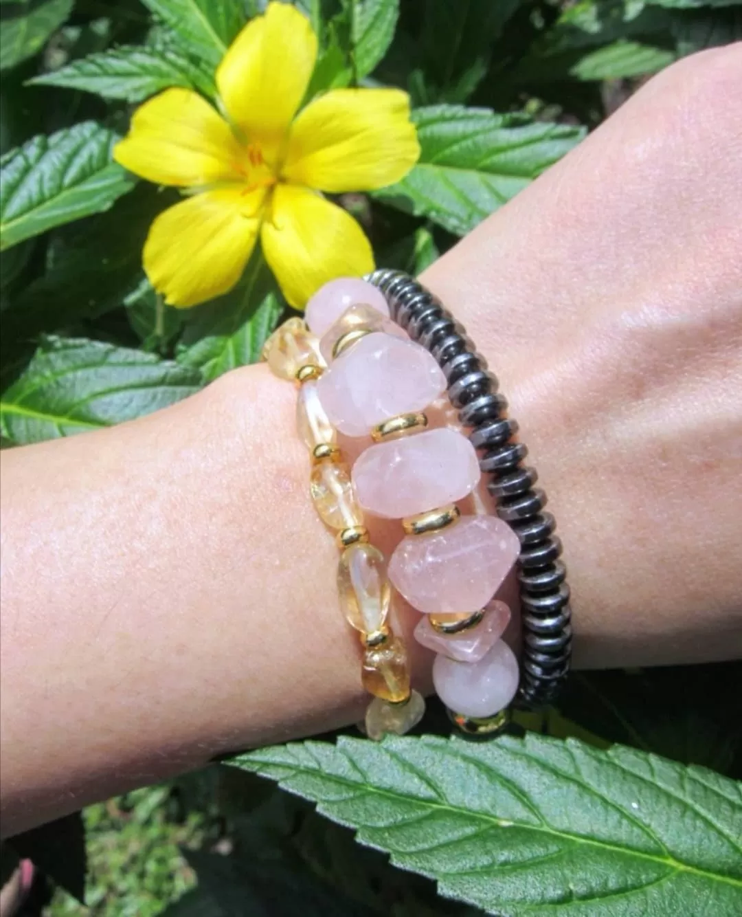 Rose Quartz, Citrine Quartz - Love, Fertility, Good Luck Mala Bracelet