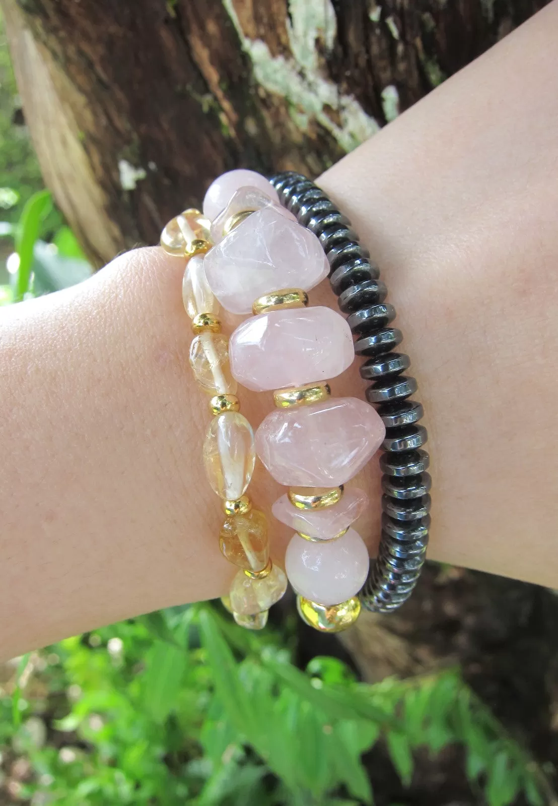 Rose Quartz, Citrine Quartz - Love, Fertility, Good Luck Mala Bracelet