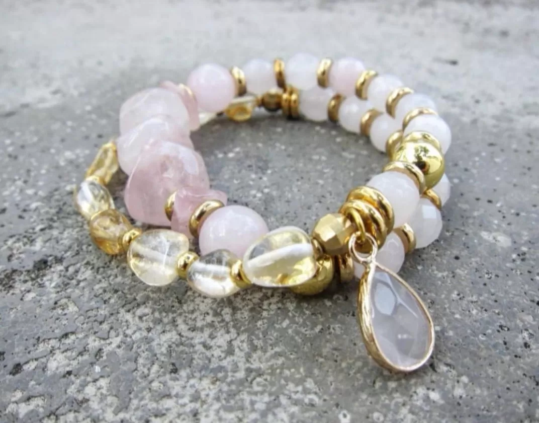 Rose Quartz, Citrine Quartz - Love, Fertility, Good Luck Mala Bracelet