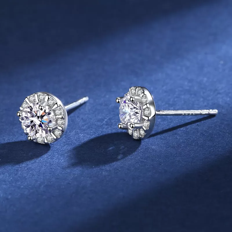 Round Shape Moissanite Stud Earrings for Women