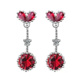 Ruby and Sapphire Heart Shape Gemstones Dangle Drop Earrings