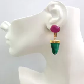 Ruby Stud with Citrine and Malachite Detachable Twinset Earrings