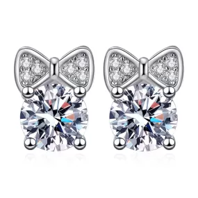 S925 Sterling Silver Bow Cute Moissanite Earrings