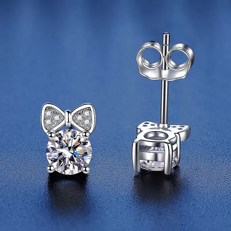 S925 Sterling Silver Bow Cute Moissanite Earrings