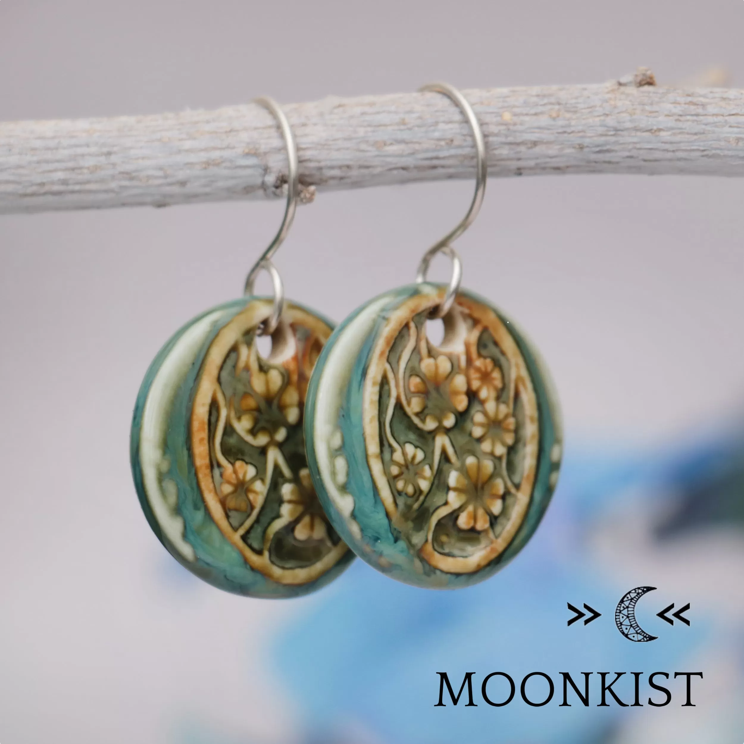 Sage Green Flower Ceramic Earrings | Moonkist Designs