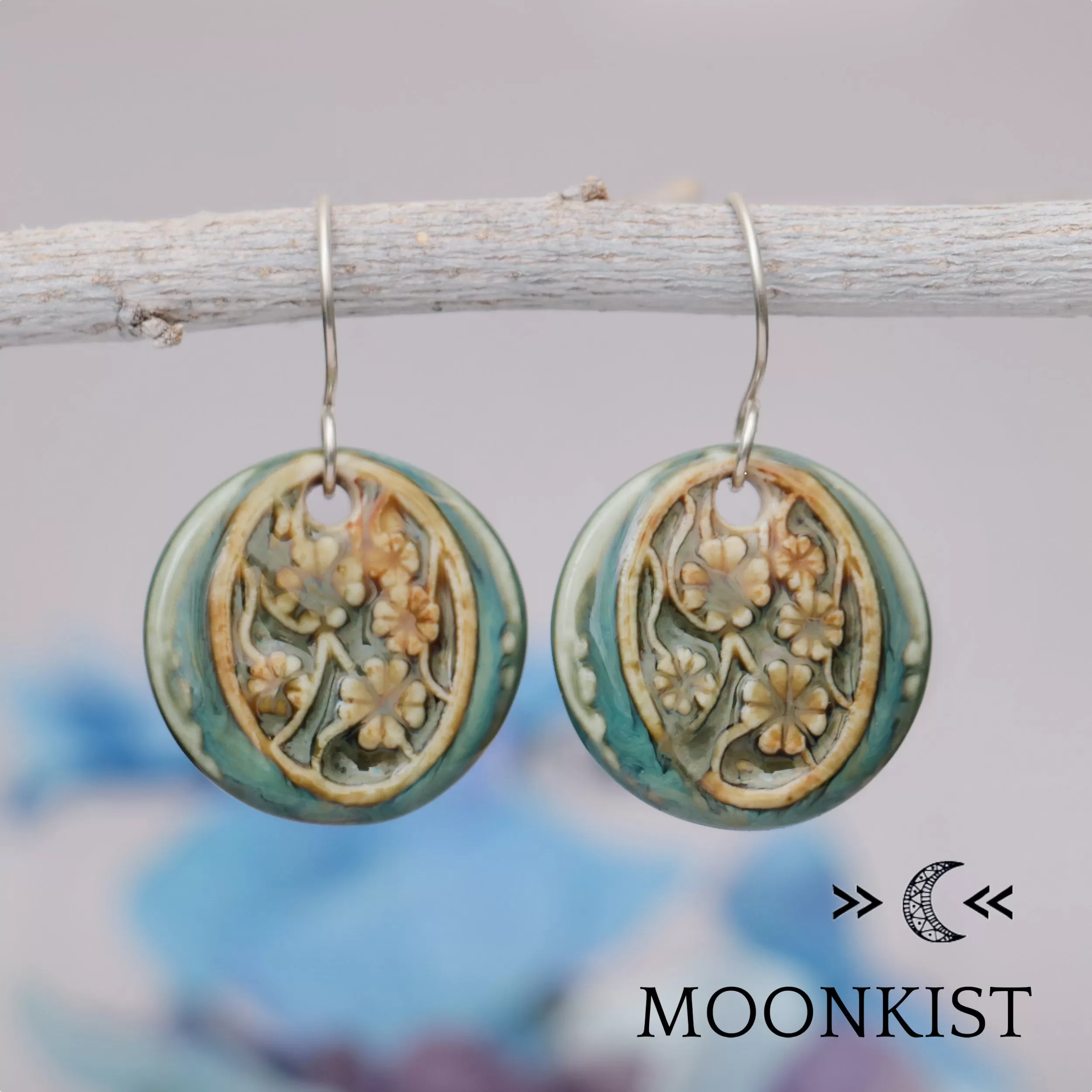 Sage Green Flower Ceramic Earrings | Moonkist Designs