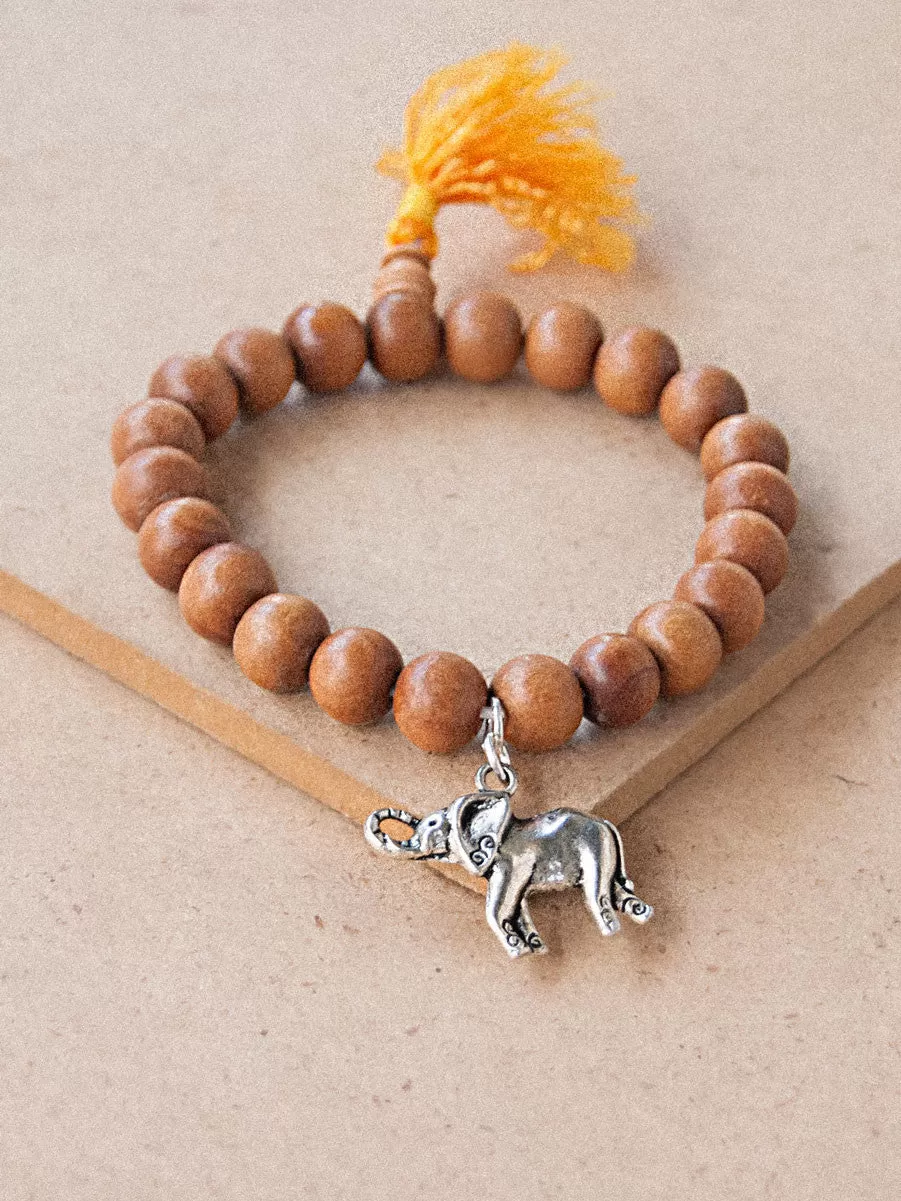 Sandal Wood Beaded Bracelet with Charm ( Elephant )