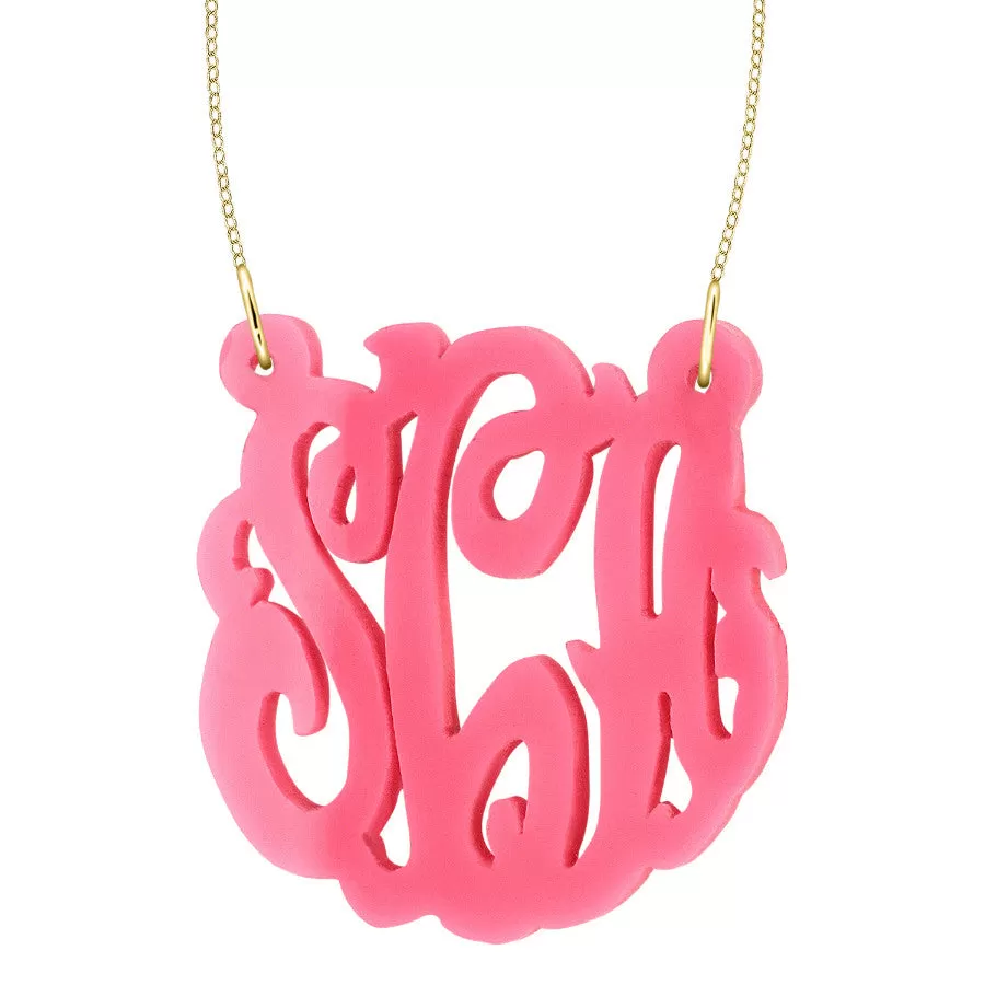 Script Acrylic Monogram Necklace-Split Chain