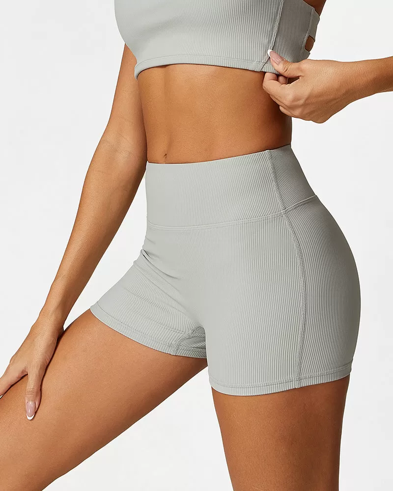 SheCurve®Comfort High Waist Ribbed Workout Shorts