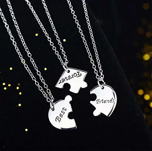 Silver Color Best Friend Forever Split Heart Pendant Friendship Necklace Set of 3