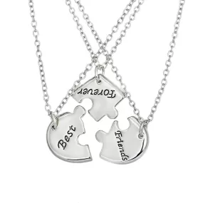 Silver Color Best Friend Forever Split Heart Pendant Friendship Necklace Set of 3