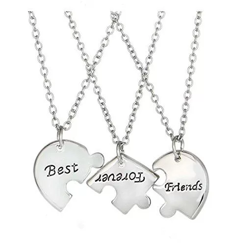 Silver Color Best Friend Forever Split Heart Pendant Friendship Necklace Set of 3