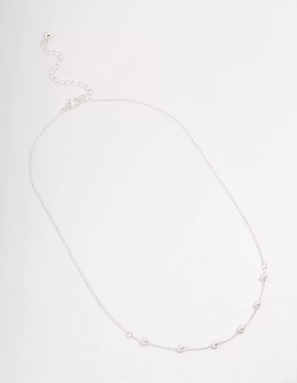 Silver Dainty Pearl Station Necklace