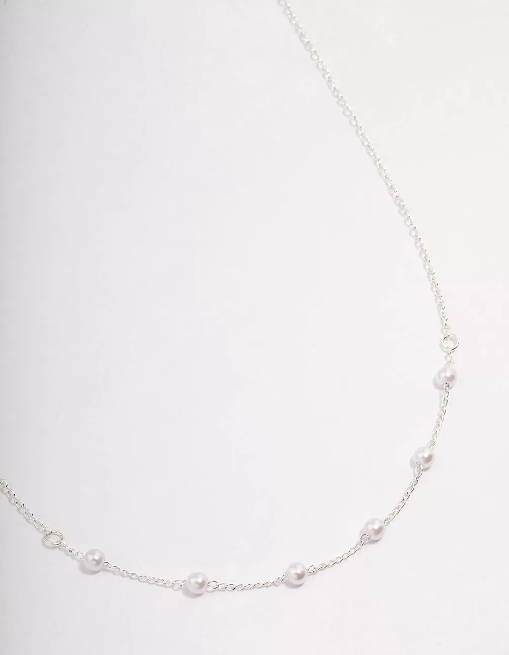 Silver Dainty Pearl Station Necklace