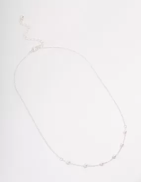 Silver Dainty Pearl Station Necklace