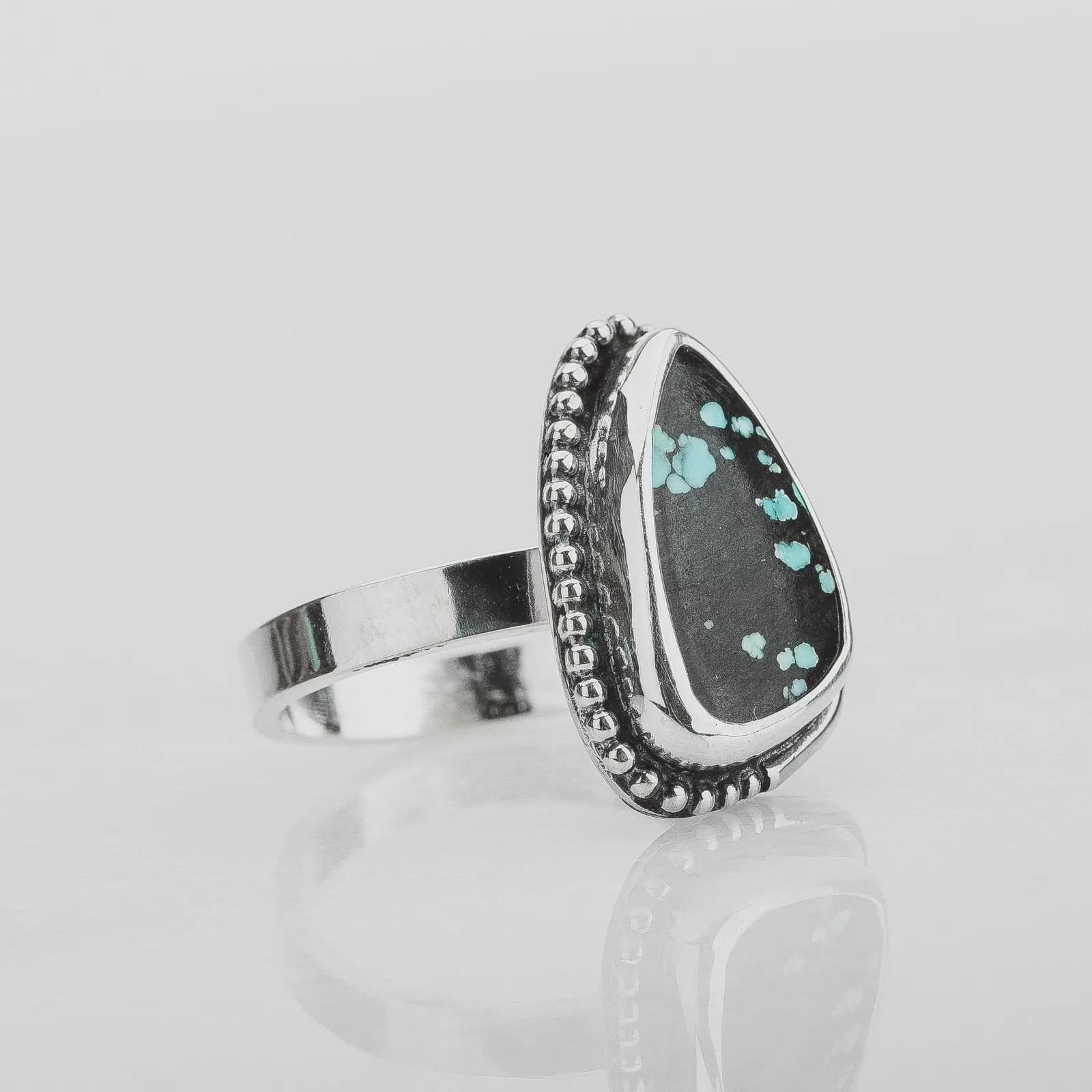 Size 5.75 Black & Blue Cloud Mountain Turquoise Gemstone Ring