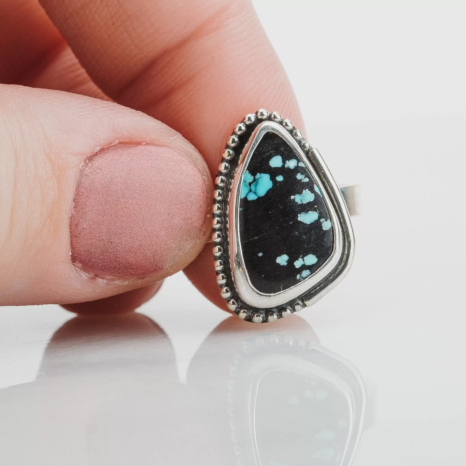 Size 5.75 Black & Blue Cloud Mountain Turquoise Gemstone Ring