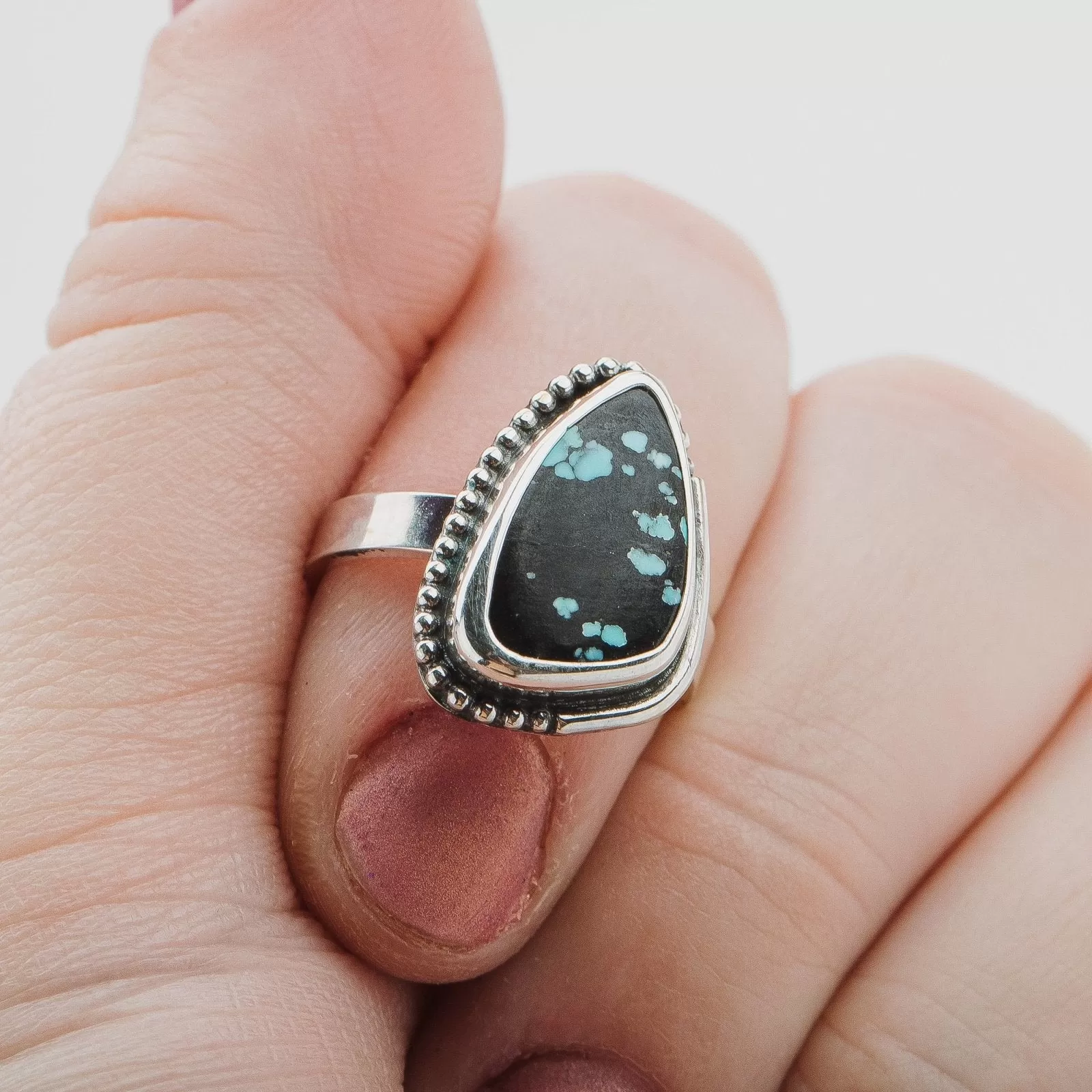 Size 5.75 Black & Blue Cloud Mountain Turquoise Gemstone Ring