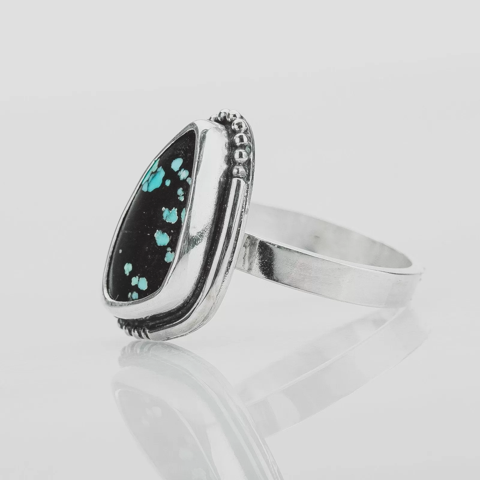 Size 5.75 Black & Blue Cloud Mountain Turquoise Gemstone Ring