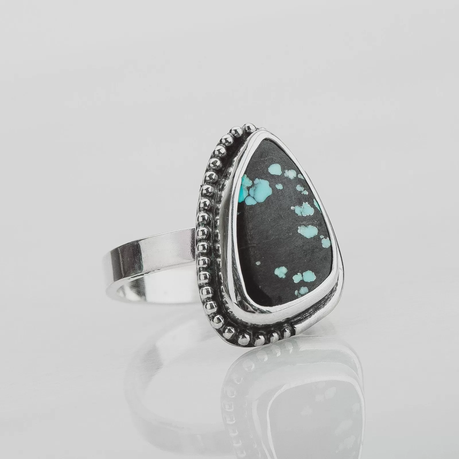 Size 5.75 Black & Blue Cloud Mountain Turquoise Gemstone Ring