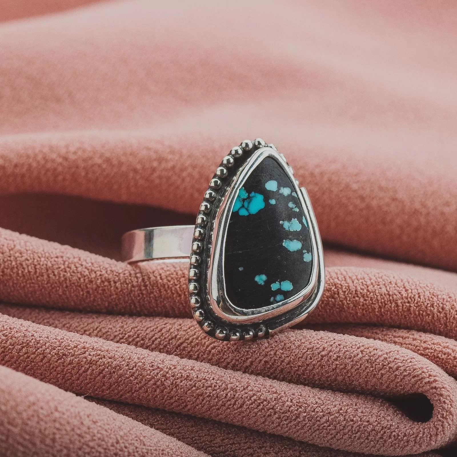 Size 5.75 Black & Blue Cloud Mountain Turquoise Gemstone Ring