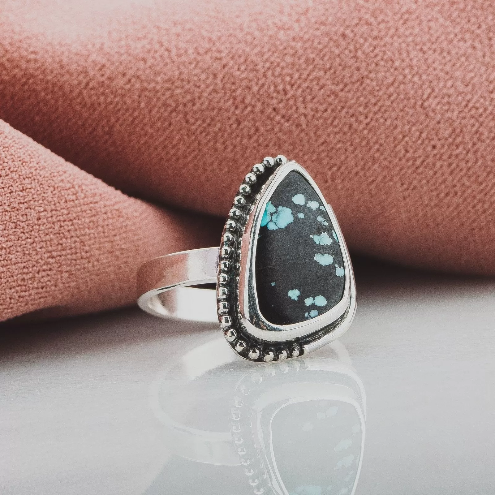 Size 5.75 Black & Blue Cloud Mountain Turquoise Gemstone Ring