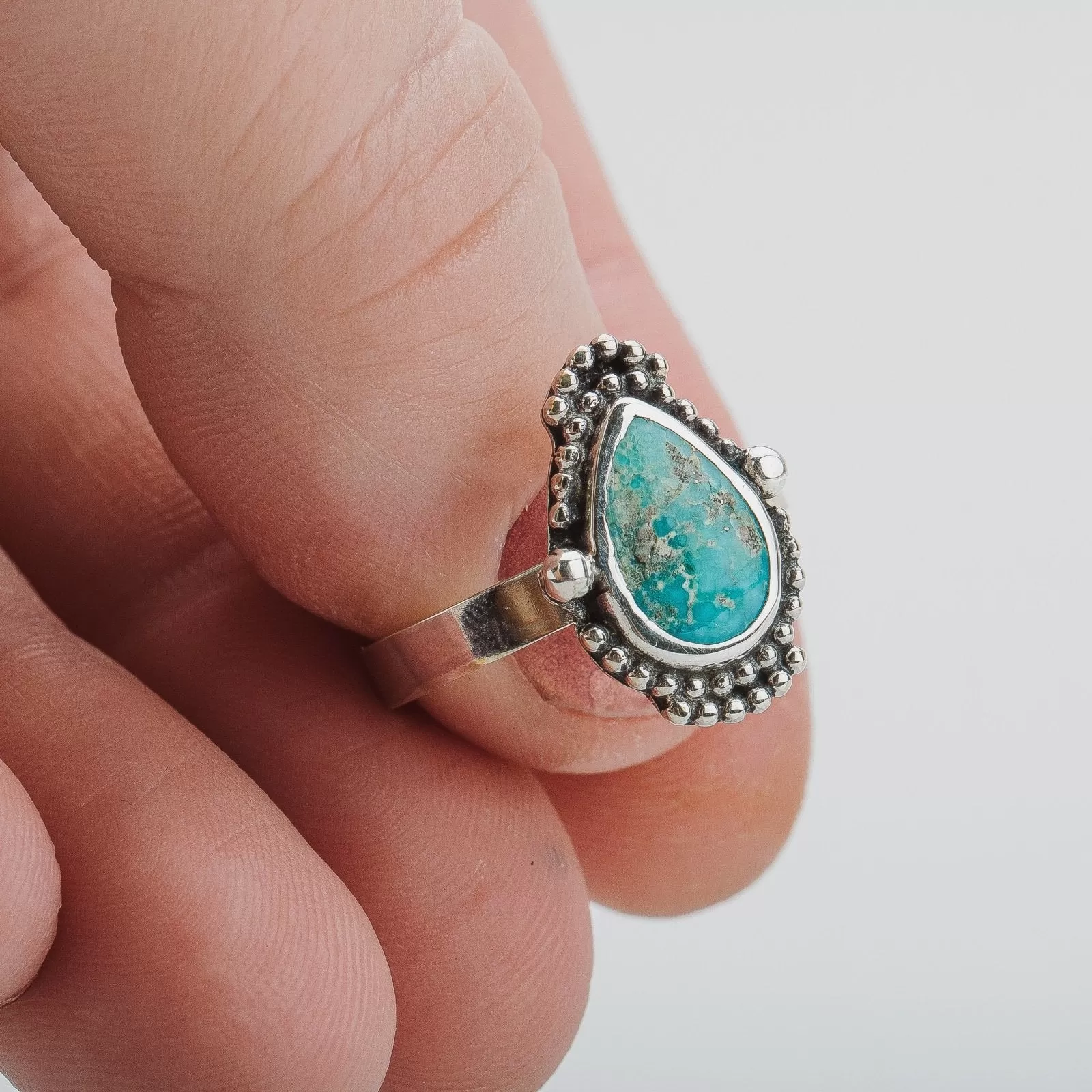 Size 6.75 White Water Turquoise Gemstone Ring