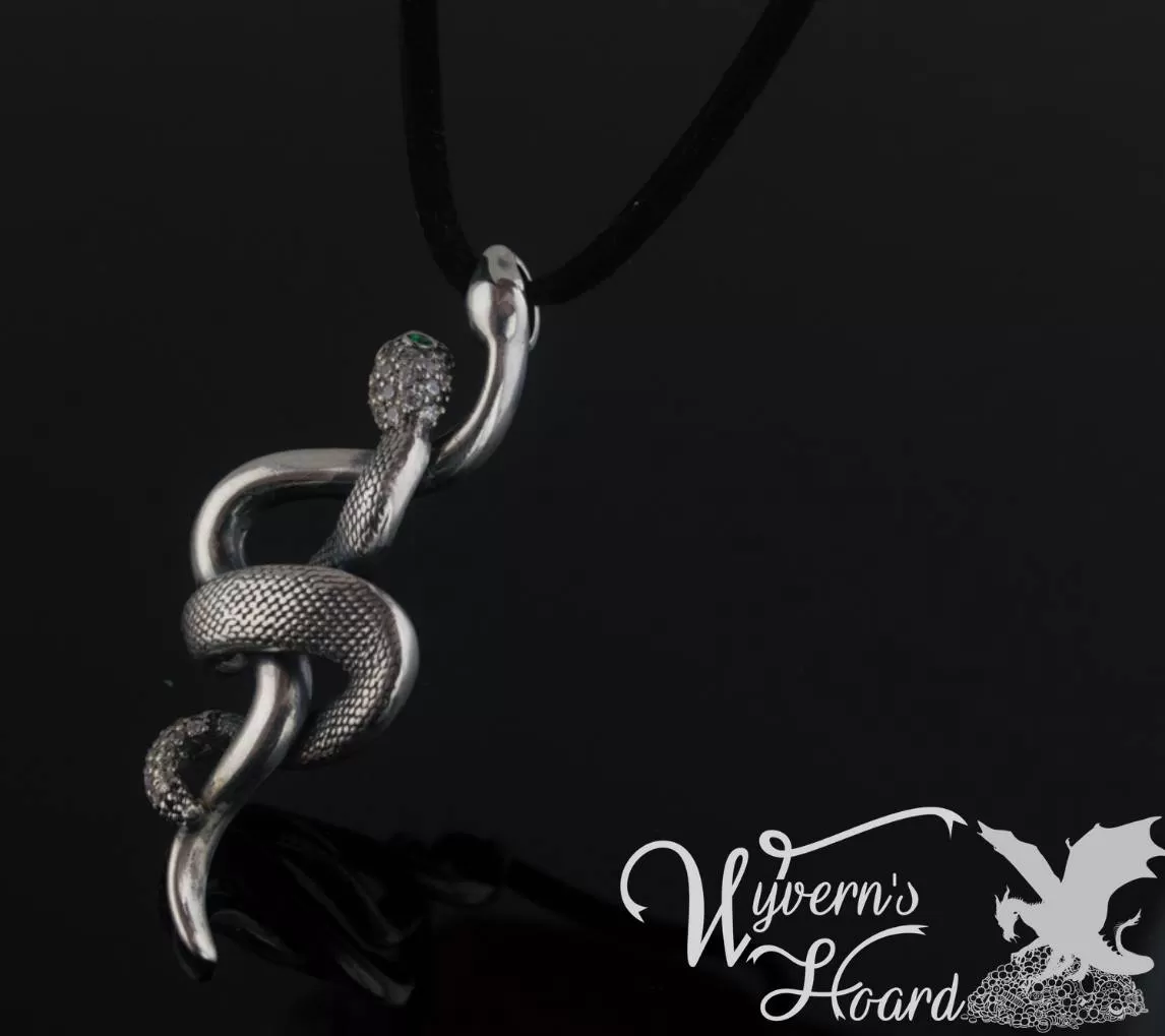 Slithering Twin Snakes Sterling Silver Necklace