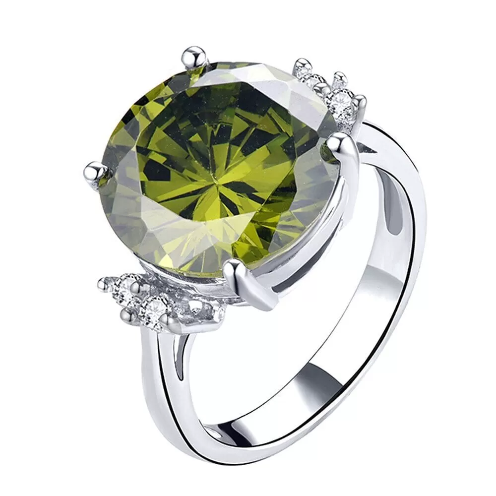 Solitaire Green Spinel Section Peridot Ring