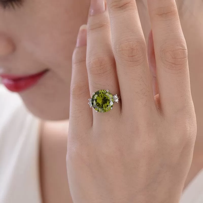 Solitaire Green Spinel Section Peridot Ring