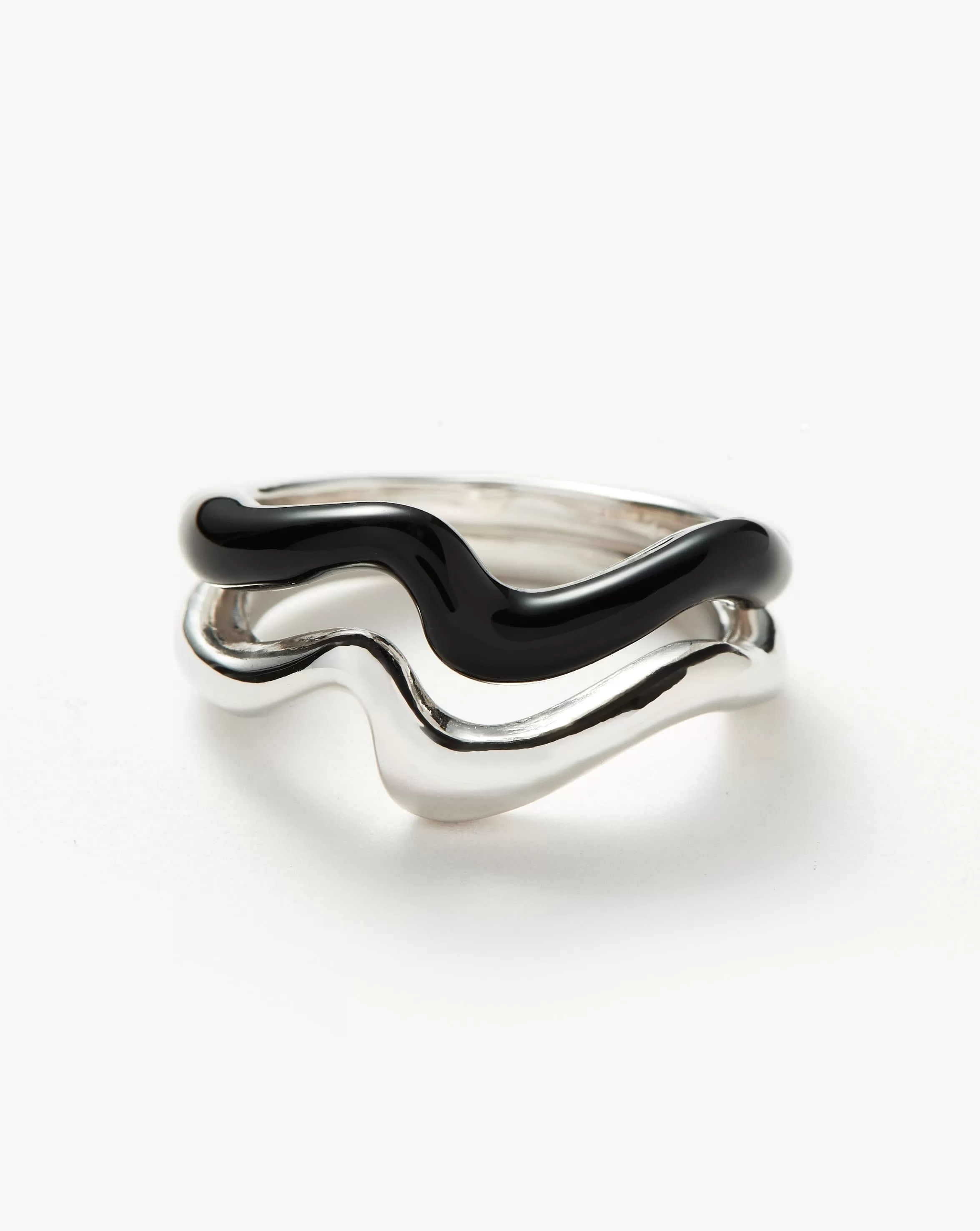 Squiggle Curve Two Tone Enamel Stacking Ring | Sterling Silver/Black