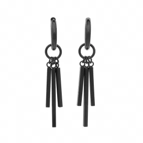 Stainless Steel 3 Drop Bars Huggie Hoop Earrings - Black