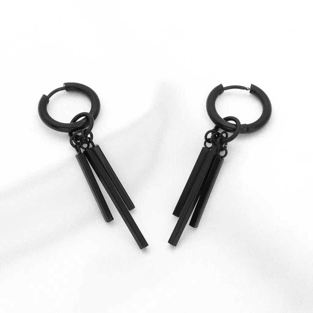 Stainless Steel 3 Drop Bars Huggie Hoop Earrings - Black