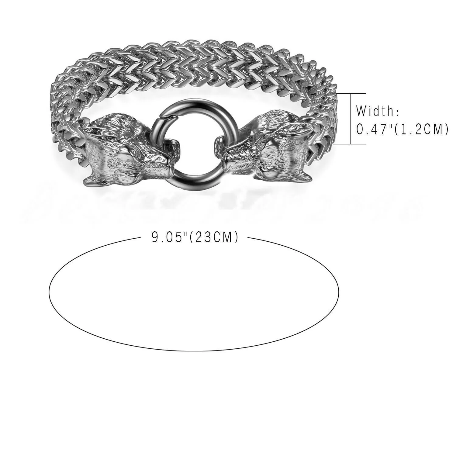 Stainless Steel Link Mesh Viking Double Wolf Bracelet